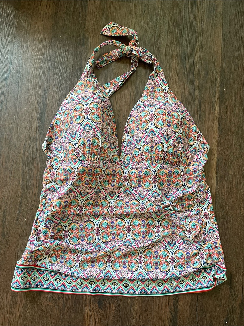 CHAPS Tankini Swimsuit Top Size 18 (XL) Halter Multicolored Print